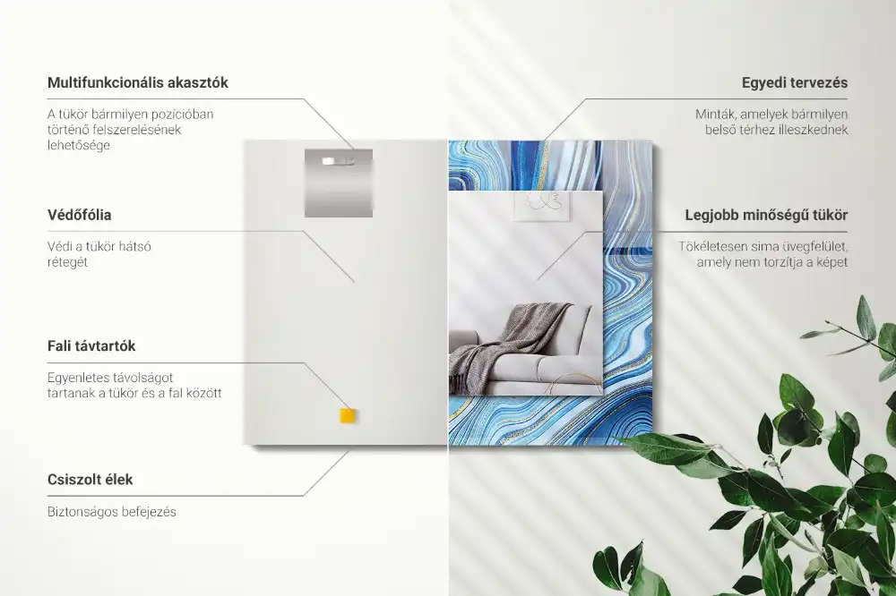 Espejo rectangular estampado Patrón azul abstracto