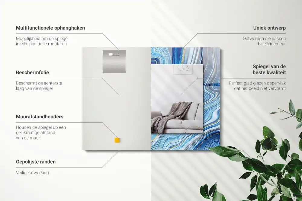 Espejo rectangular estampado Patrón azul abstracto