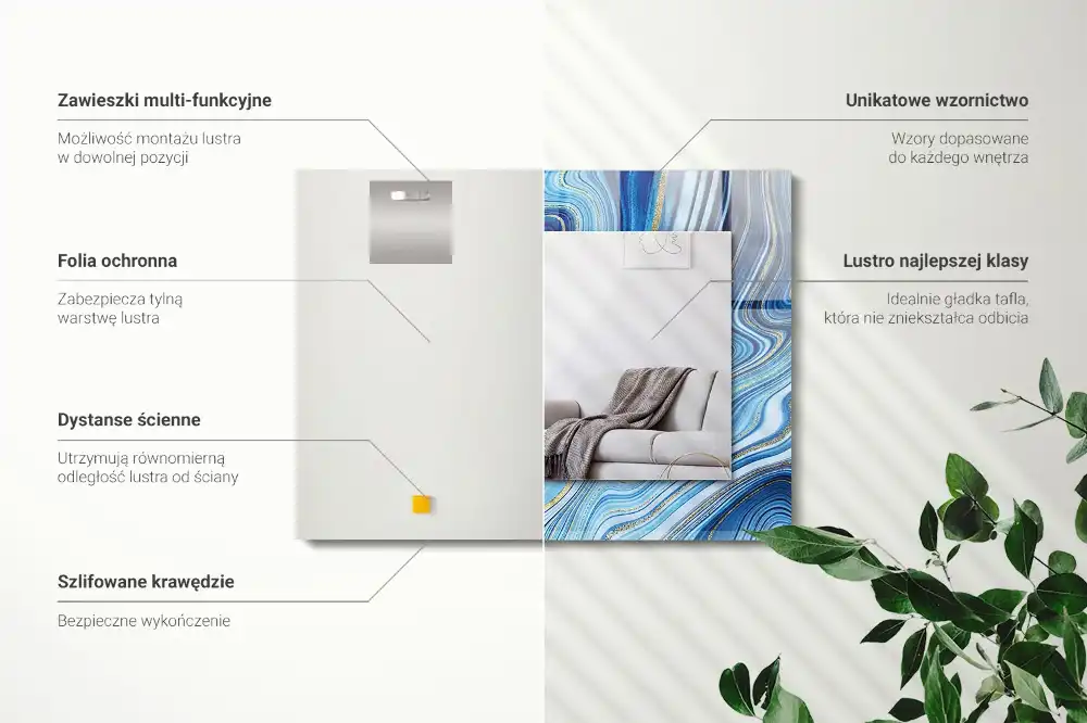 Espejo rectangular estampado Patrón azul abstracto