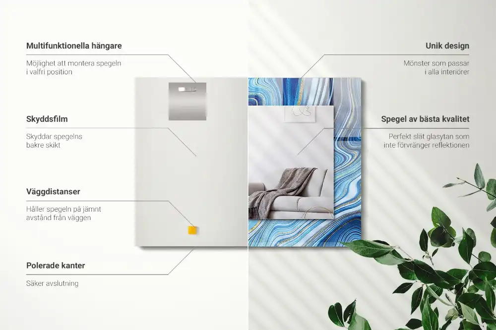 Espejo rectangular estampado Patrón azul abstracto