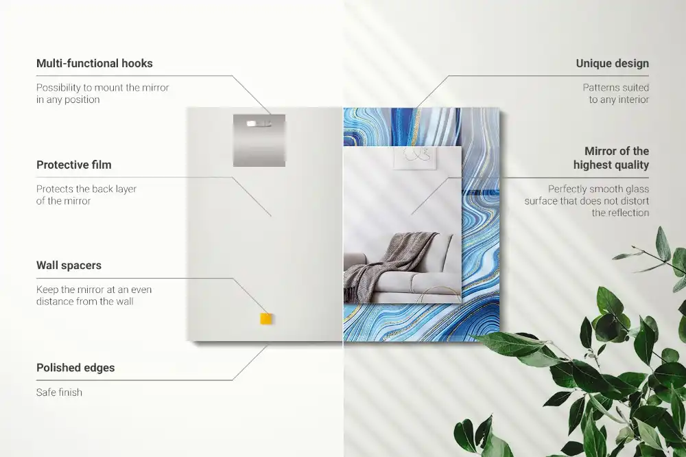 Espejo rectangular estampado Patrón azul abstracto