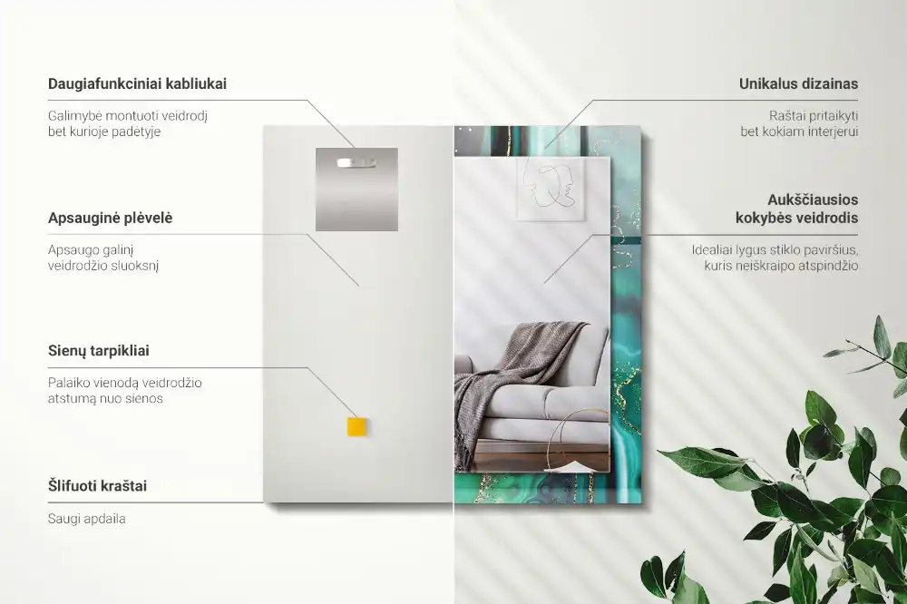 Espejo rectangular impreso Textura verde abstracta