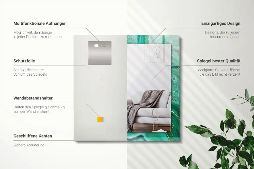 Espejo rectangular impreso Textura verde abstracta