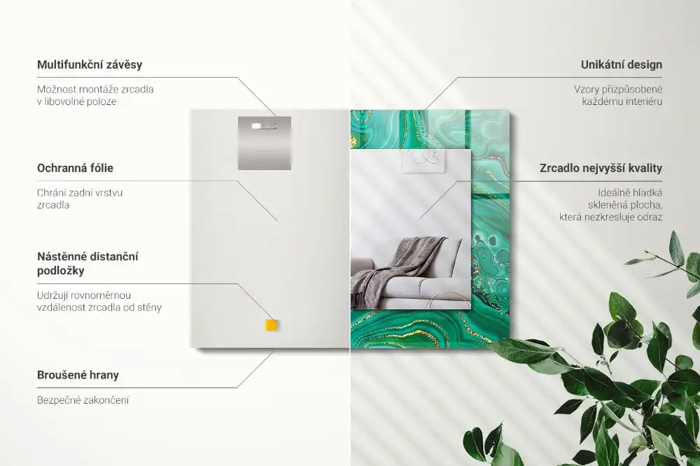 Espejo rectangular impreso Textura verde abstracta