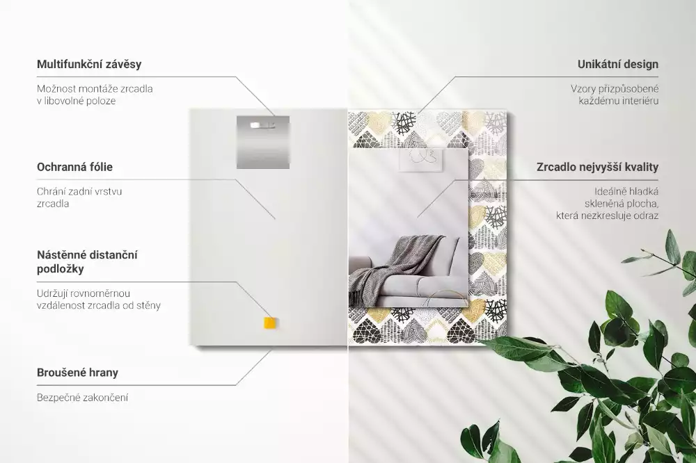 Espejo rectangular impreso Corazones de colores