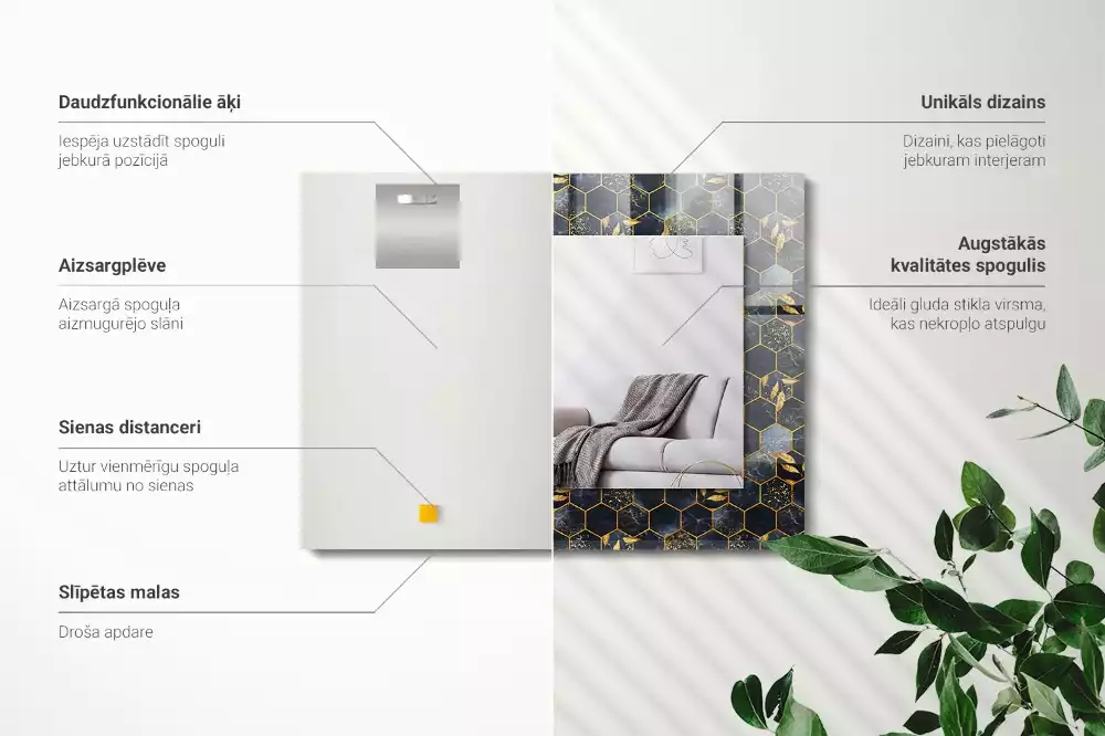 Espejo rectangular impreso Hojas hexagonales