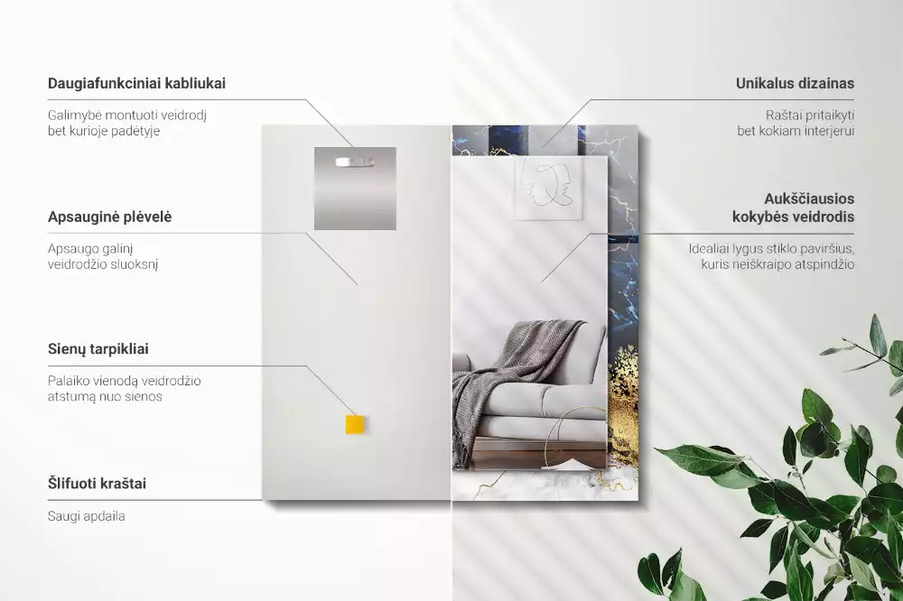 Espejo rectangular estampado Abstracción de mármol