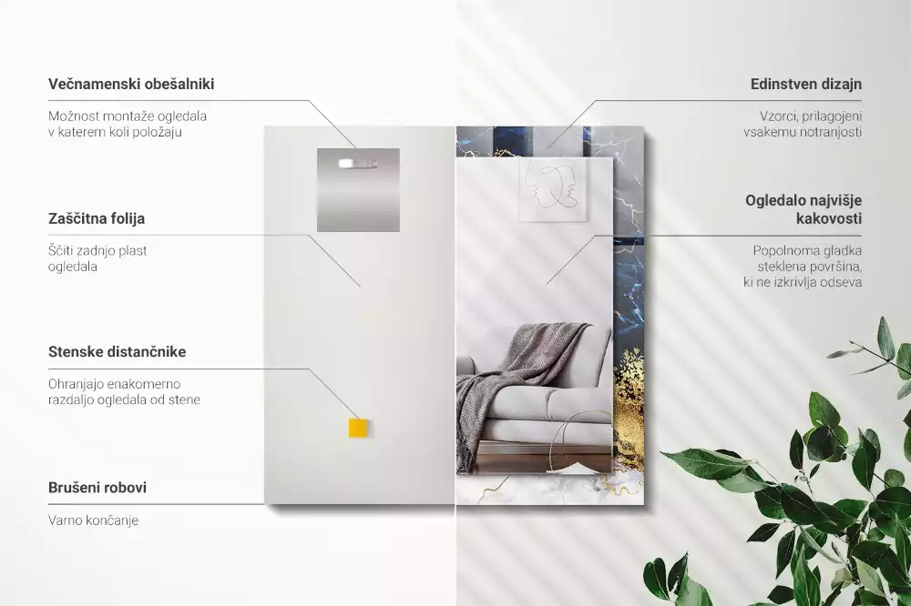 Espejo rectangular estampado Abstracción de mármol