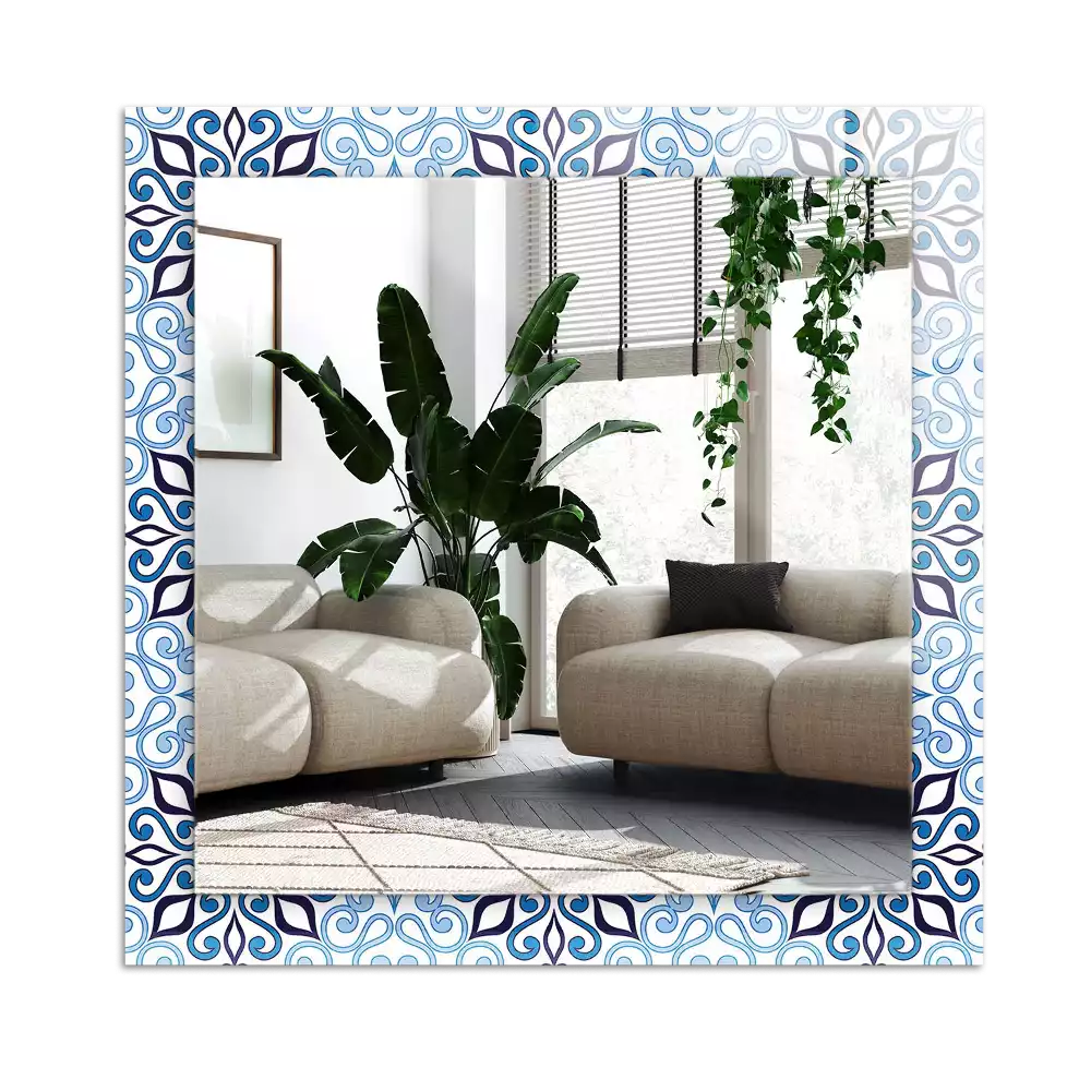 Espejo rectangular estampado Patrón de adorno azul