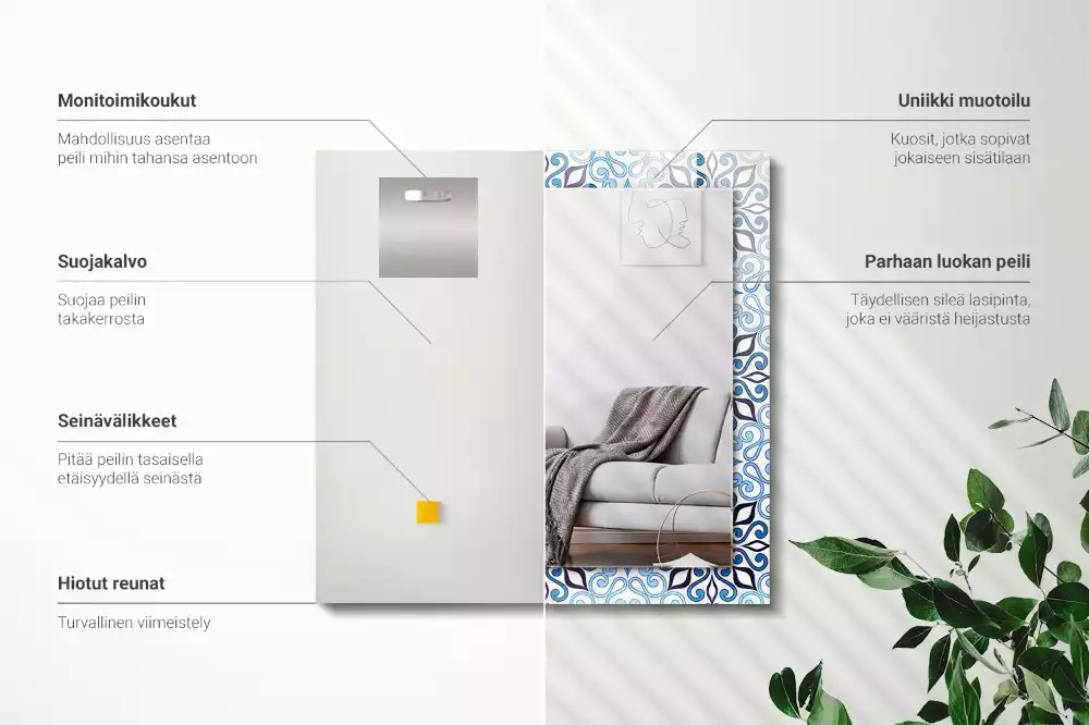 Espejo rectangular estampado Patrón de adorno azul