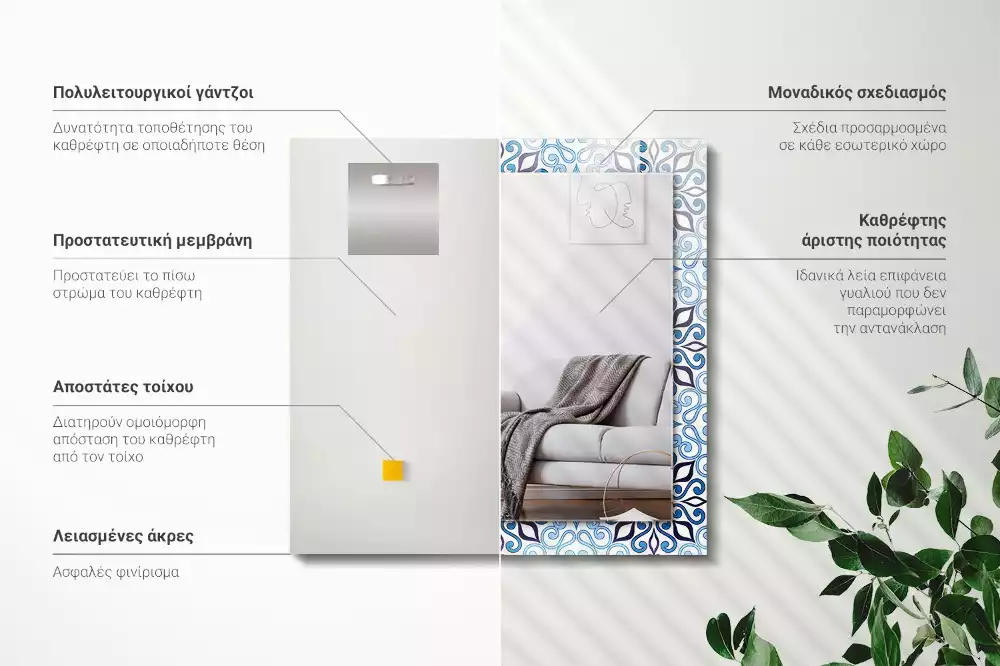 Espejo rectangular estampado Patrón de adorno azul