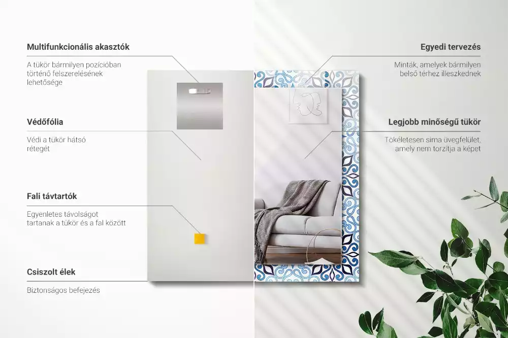 Espejo rectangular estampado Patrón de adorno azul