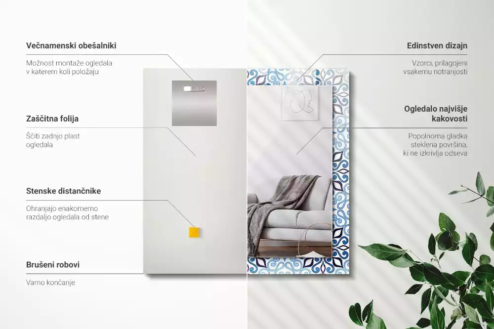 Espejo rectangular estampado Patrón de adorno azul