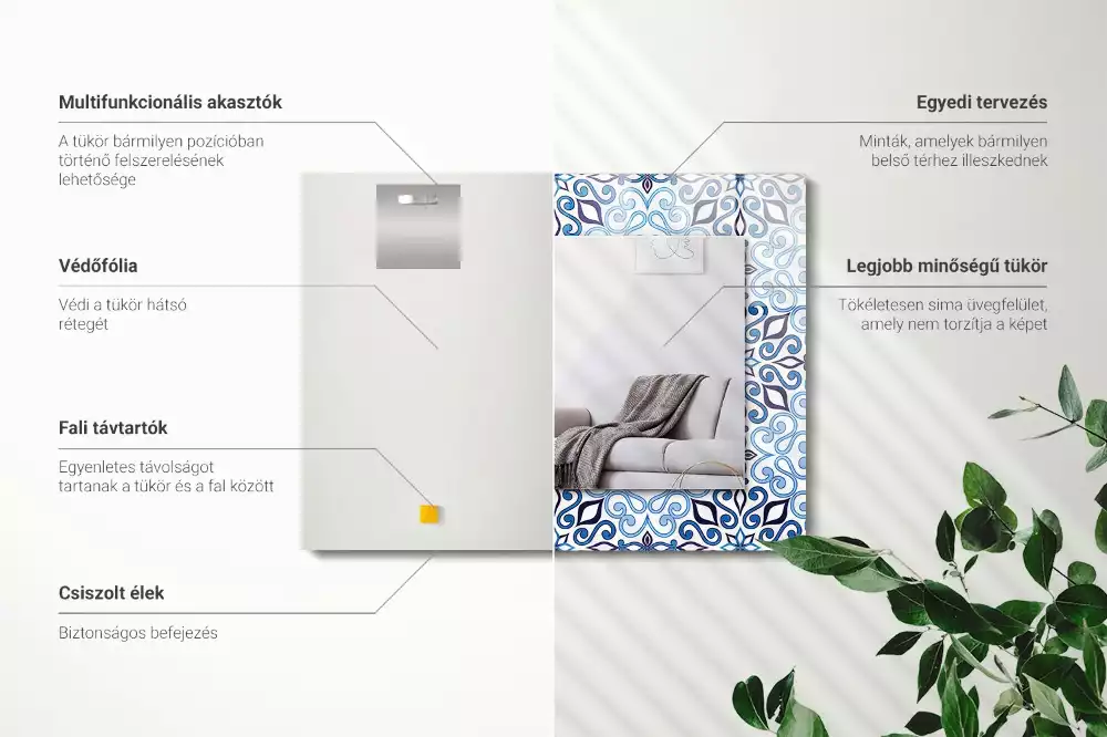 Espejo rectangular estampado Patrón de adorno azul