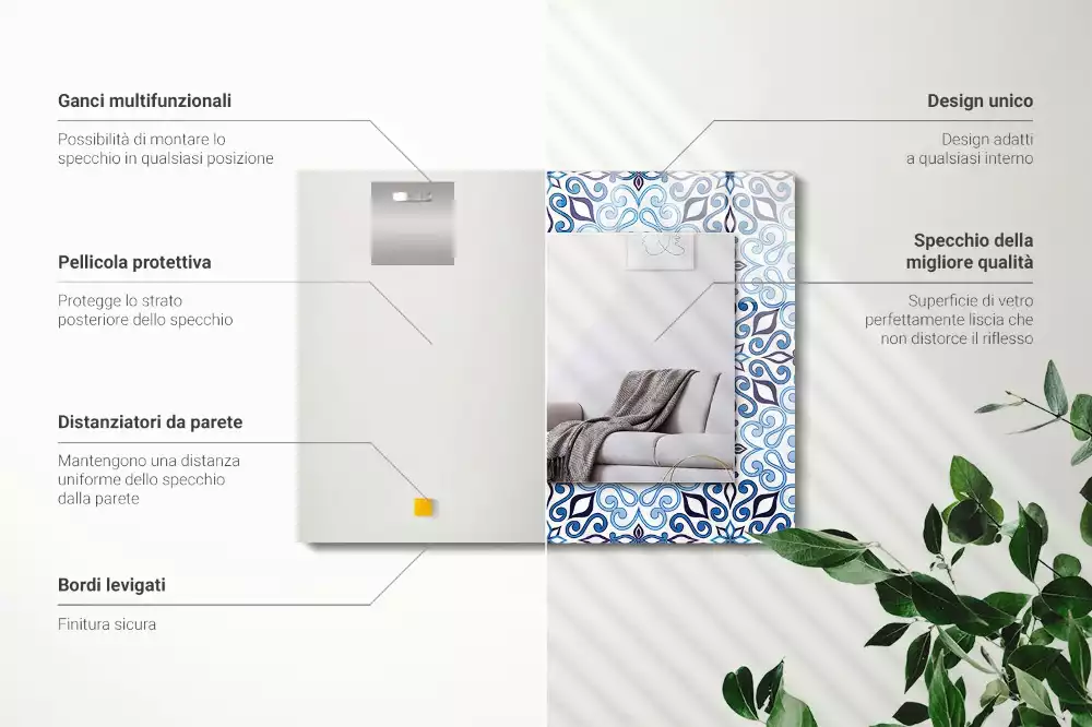 Espejo rectangular estampado Patrón de adorno azul