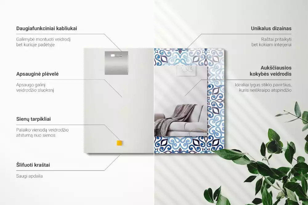 Espejo rectangular estampado Patrón de adorno azul