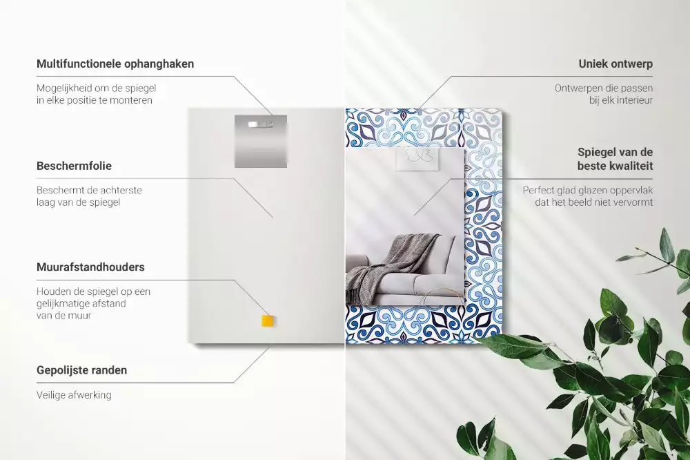 Espejo rectangular estampado Patrón de adorno azul