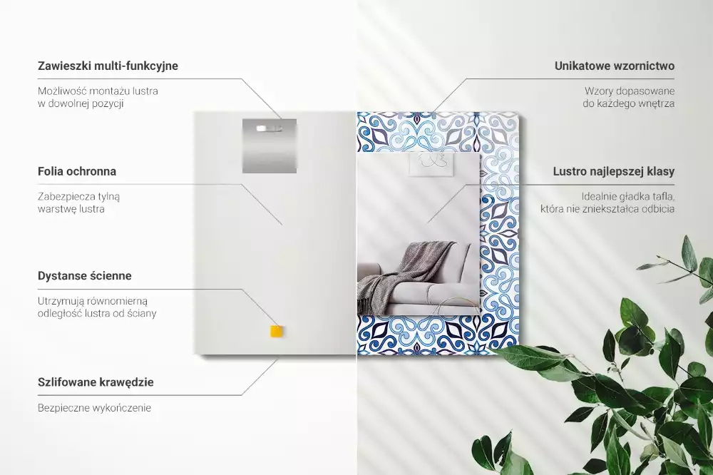 Espejo rectangular estampado Patrón de adorno azul