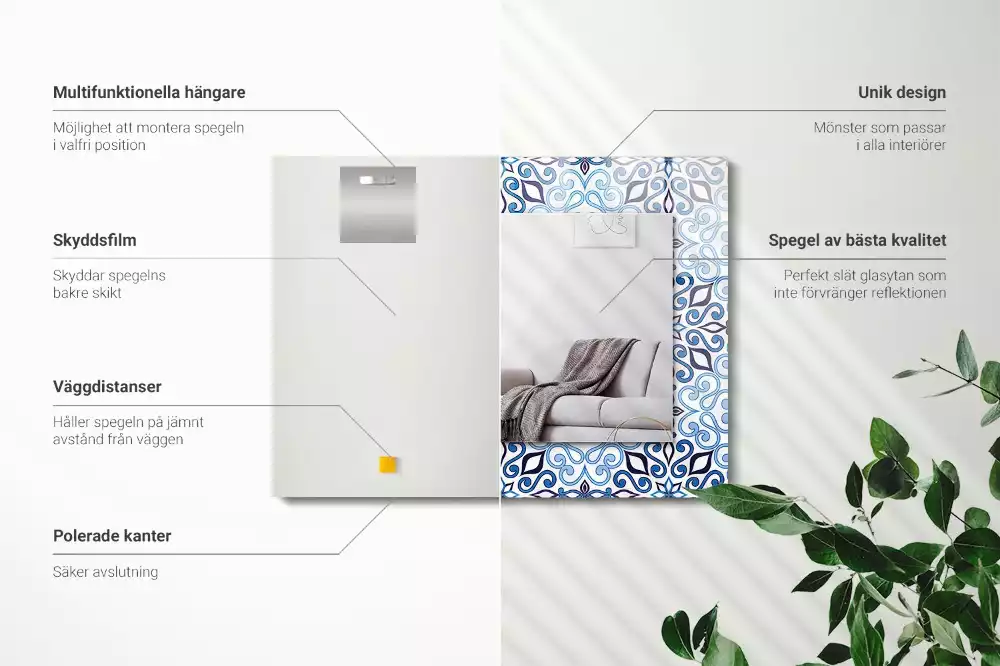 Espejo rectangular estampado Patrón de adorno azul