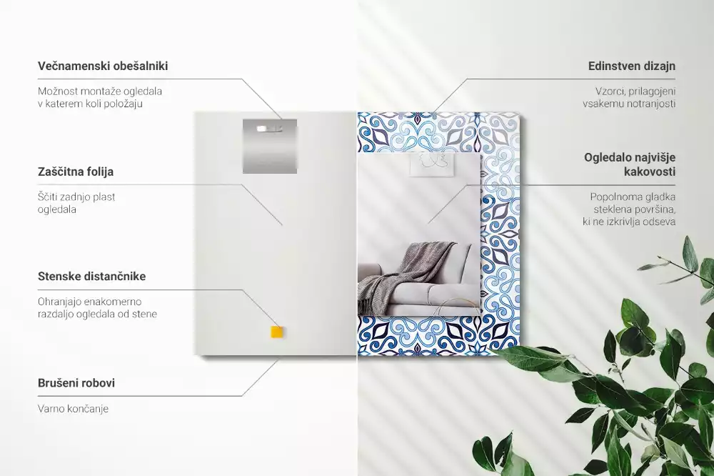 Espejo rectangular estampado Patrón de adorno azul