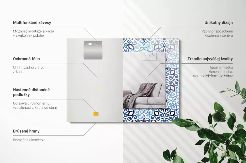 Espejo rectangular estampado Patrón de adorno azul