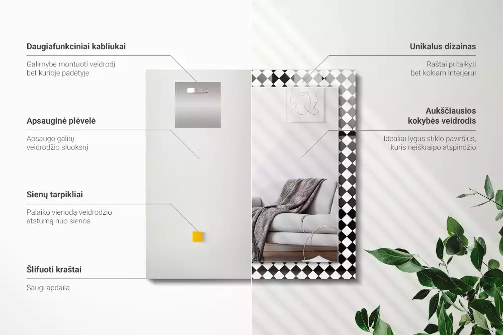 Espejo rectangular impreso Tablero de ajedrez en blanco y negro