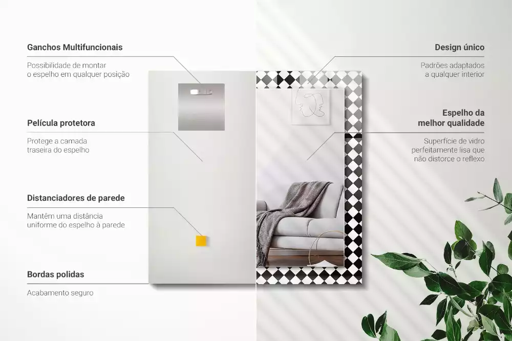 Espejo rectangular impreso Tablero de ajedrez en blanco y negro