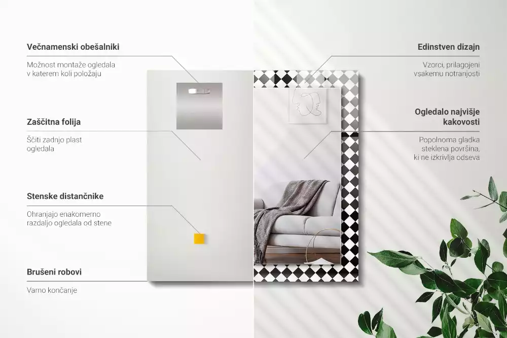 Espejo rectangular impreso Tablero de ajedrez en blanco y negro