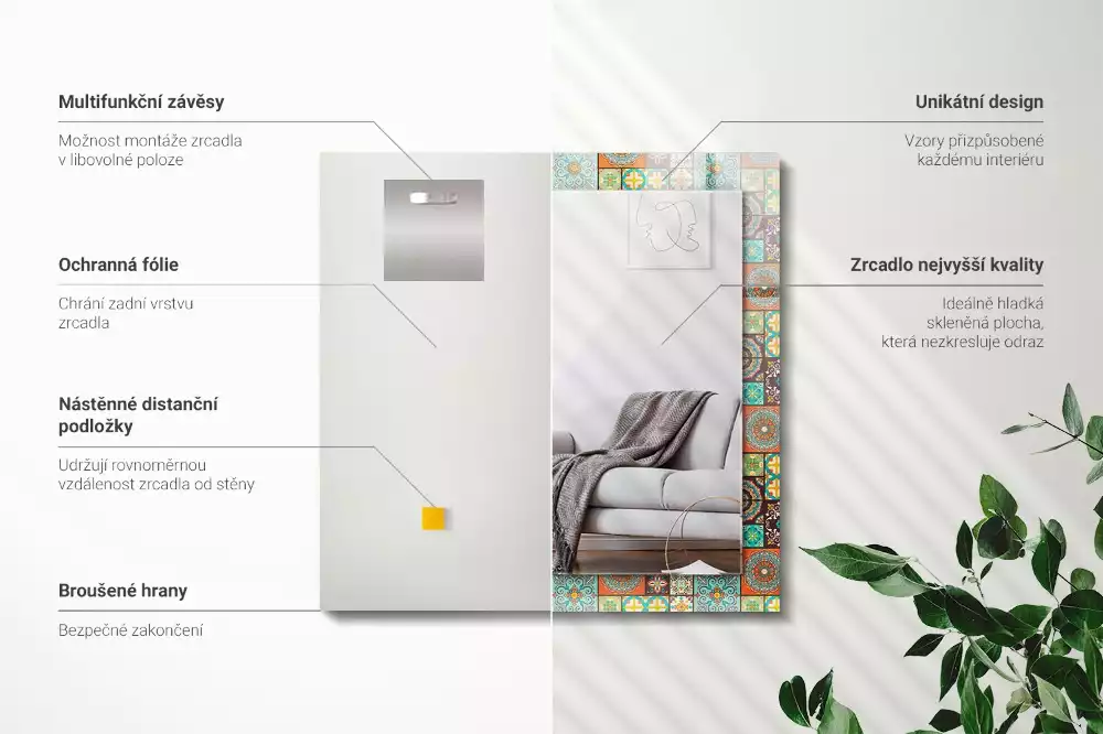 Espejo rectangular estampado Azulejos de mosaico coloridos