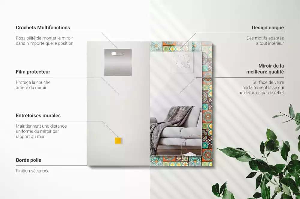 Espejo rectangular estampado Azulejos de mosaico coloridos