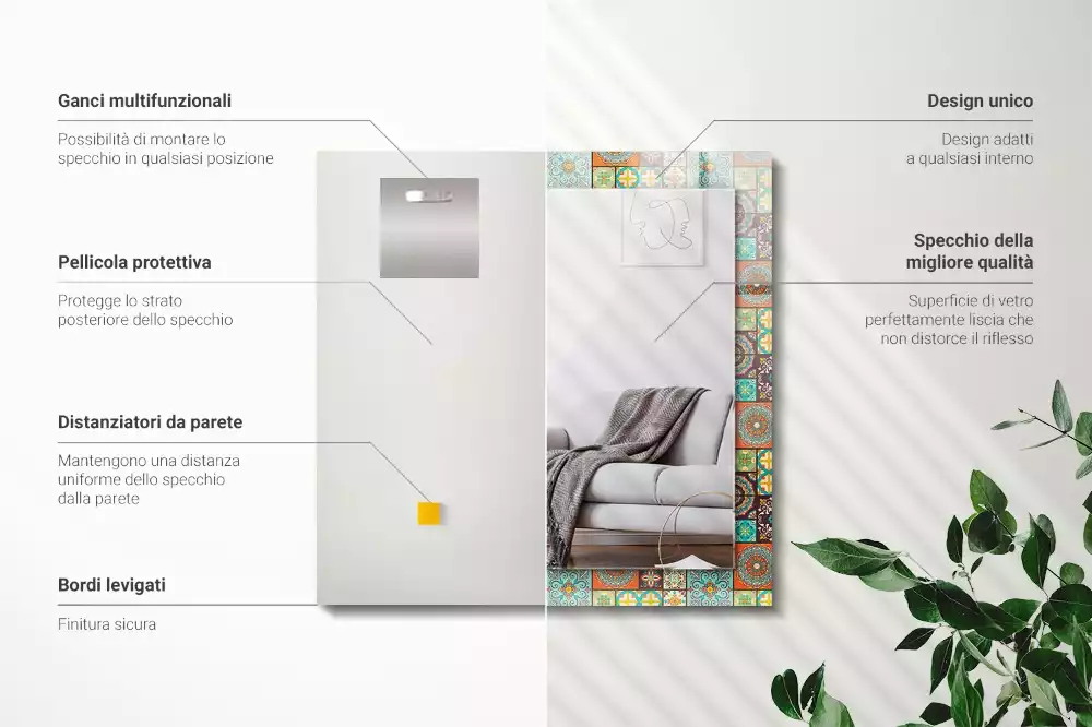 Espejo rectangular estampado Azulejos de mosaico coloridos