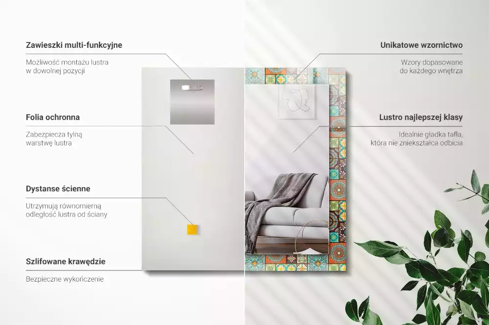 Espejo rectangular estampado Azulejos de mosaico coloridos