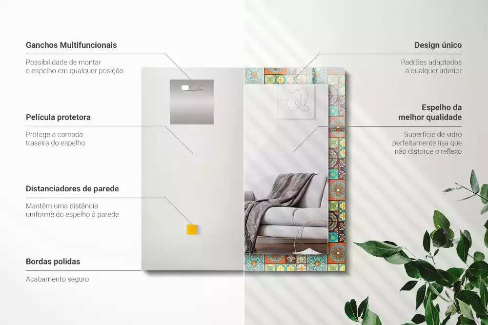 Espejo rectangular estampado Azulejos de mosaico coloridos