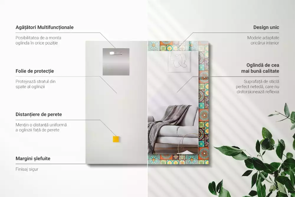 Espejo rectangular estampado Azulejos de mosaico coloridos