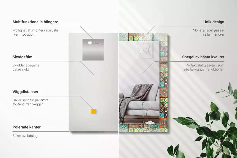 Espejo rectangular estampado Azulejos de mosaico coloridos