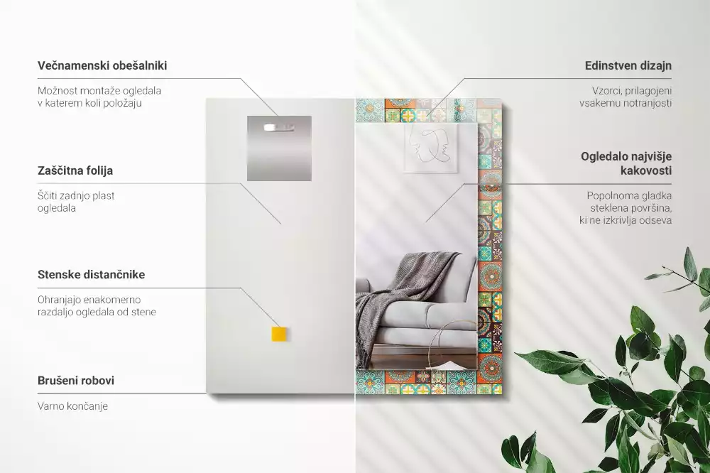 Espejo rectangular estampado Azulejos de mosaico coloridos