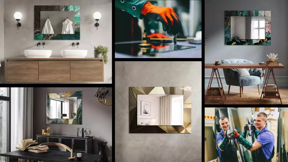 Espejo rectangular impreso Líneas con patrón de cuadros