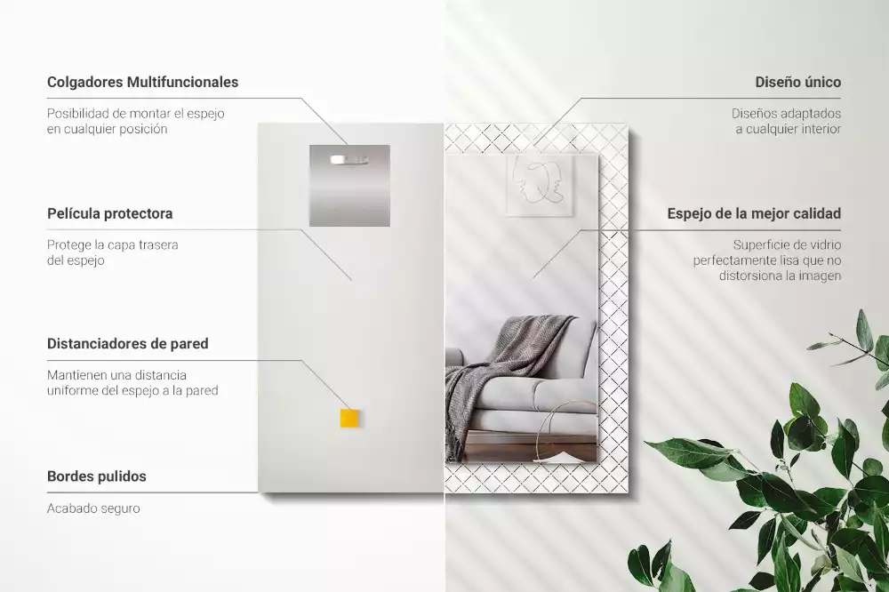 Espejo rectangular impreso Líneas con patrón de cuadros