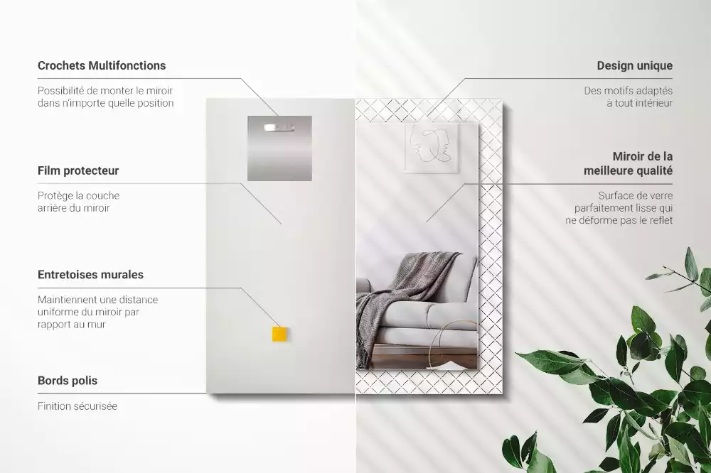 Espejo rectangular impreso Líneas con patrón de cuadros