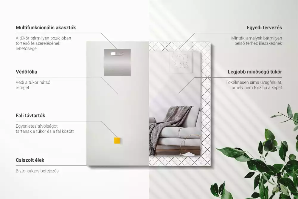 Espejo rectangular impreso Líneas con patrón de cuadros