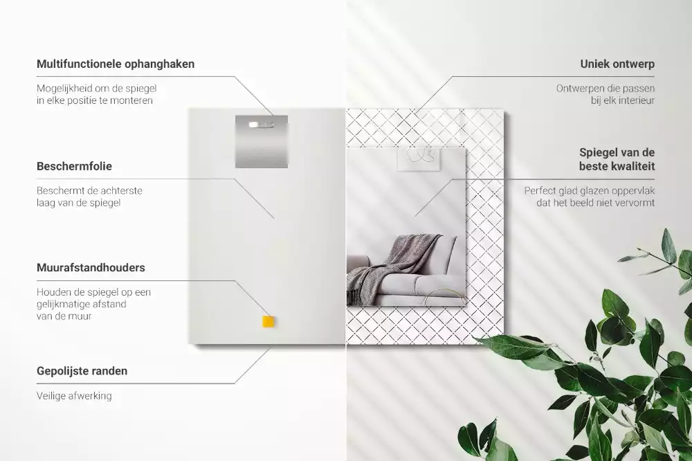 Espejo rectangular impreso Líneas con patrón de cuadros