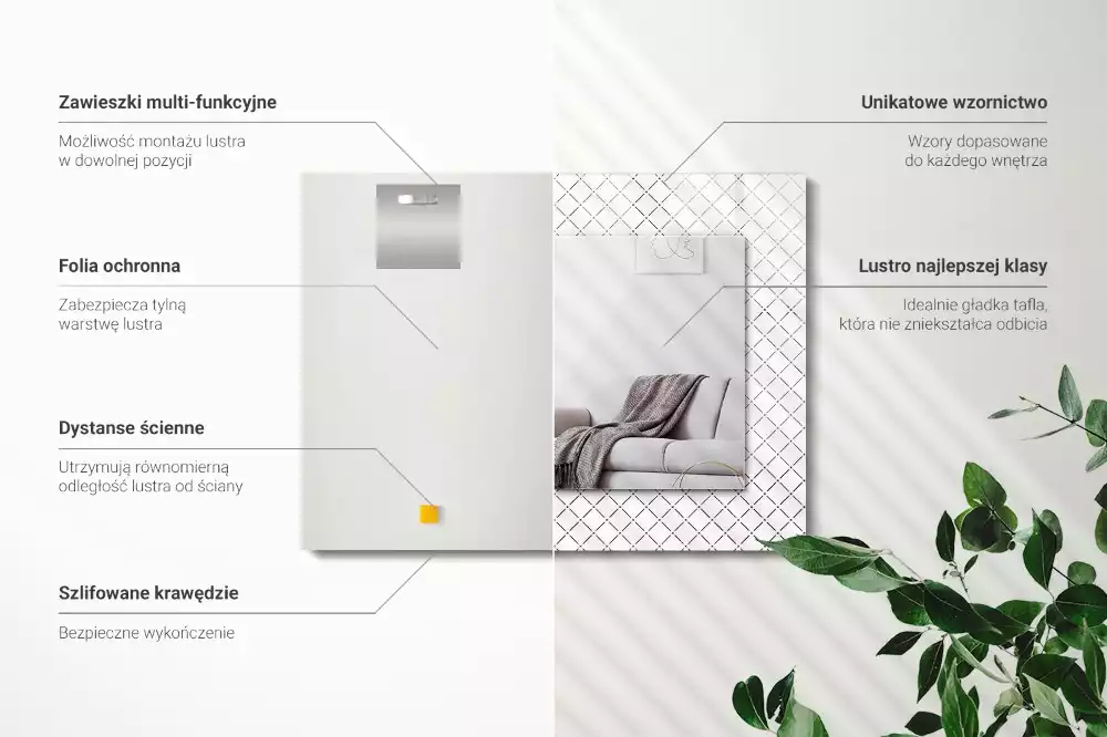 Espejo rectangular impreso Líneas con patrón de cuadros