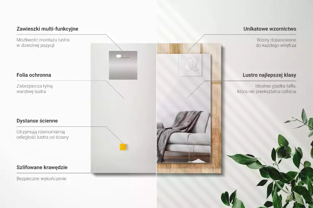 Espejo rectangular impreso Textura de madera