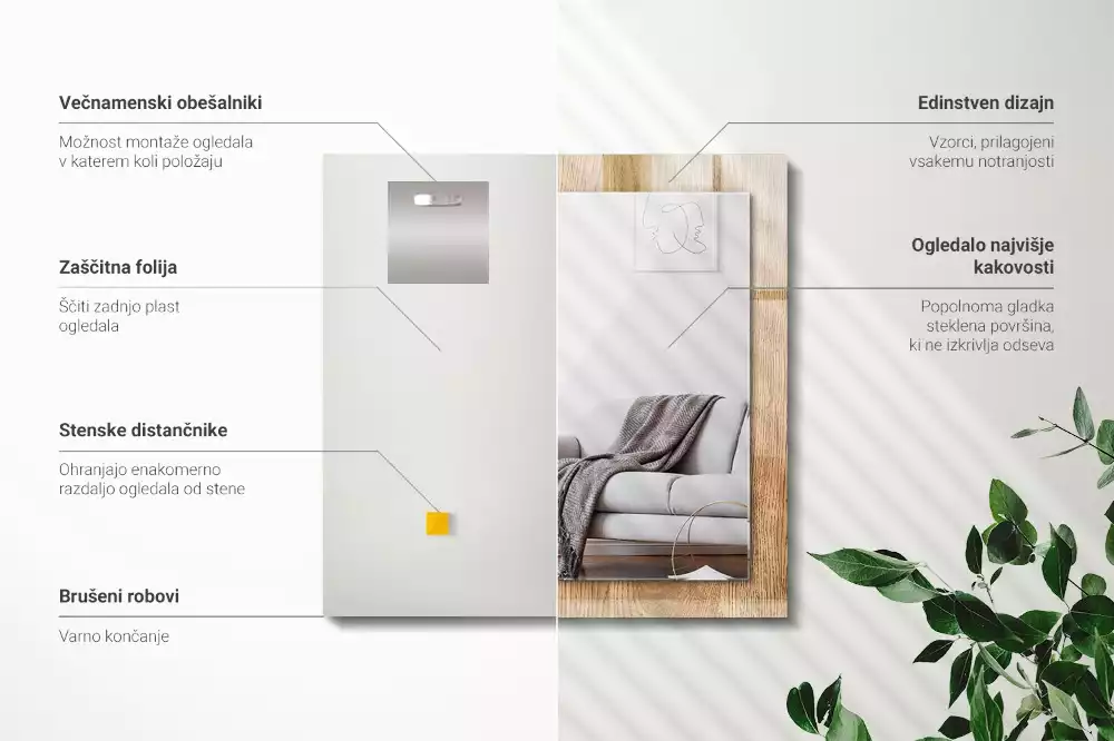 Espejo rectangular impreso Textura de madera