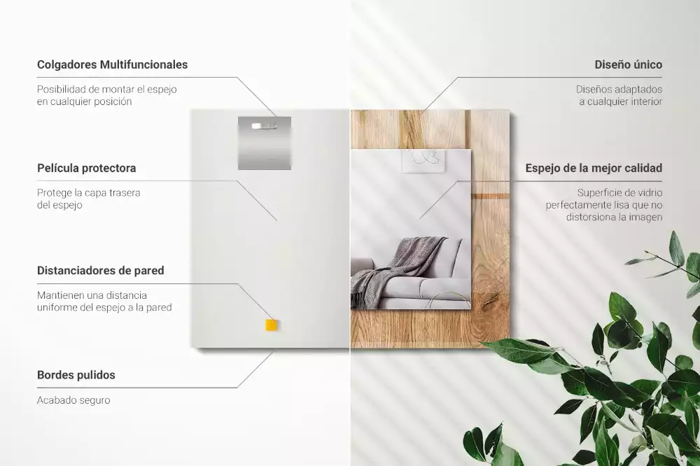 Espejo rectangular impreso Textura de madera