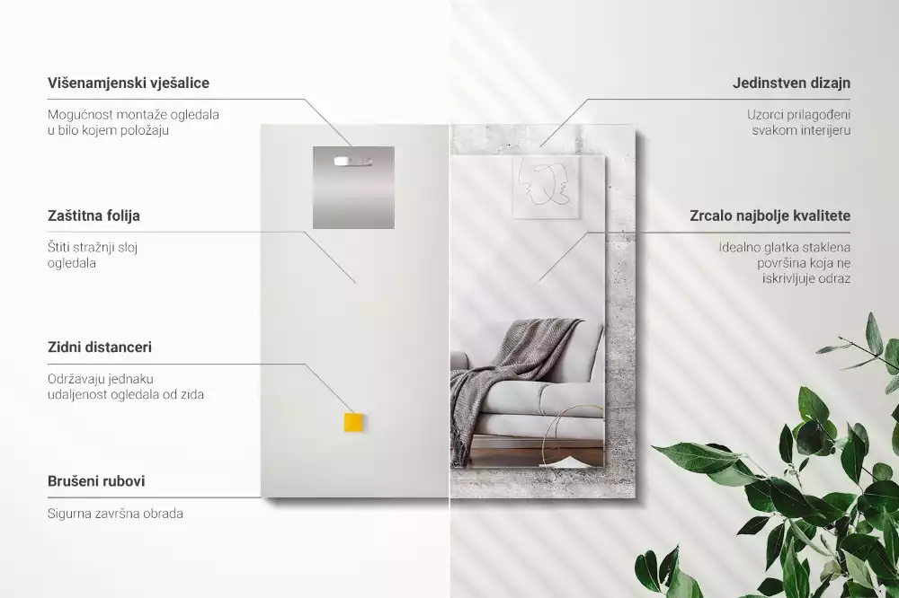 Espejo rectangular estampado Textura de pared de hormigón