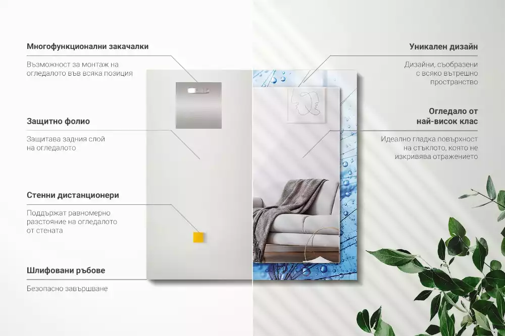 Espejo rectangular estampado Gotas sobre dientes de león