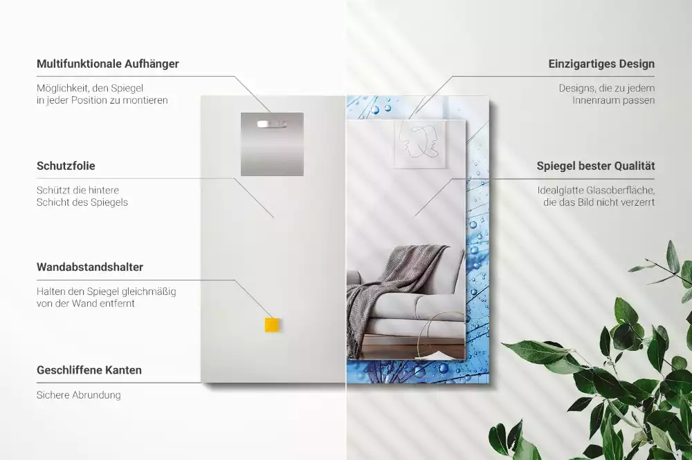 Espejo rectangular estampado Gotas sobre dientes de león