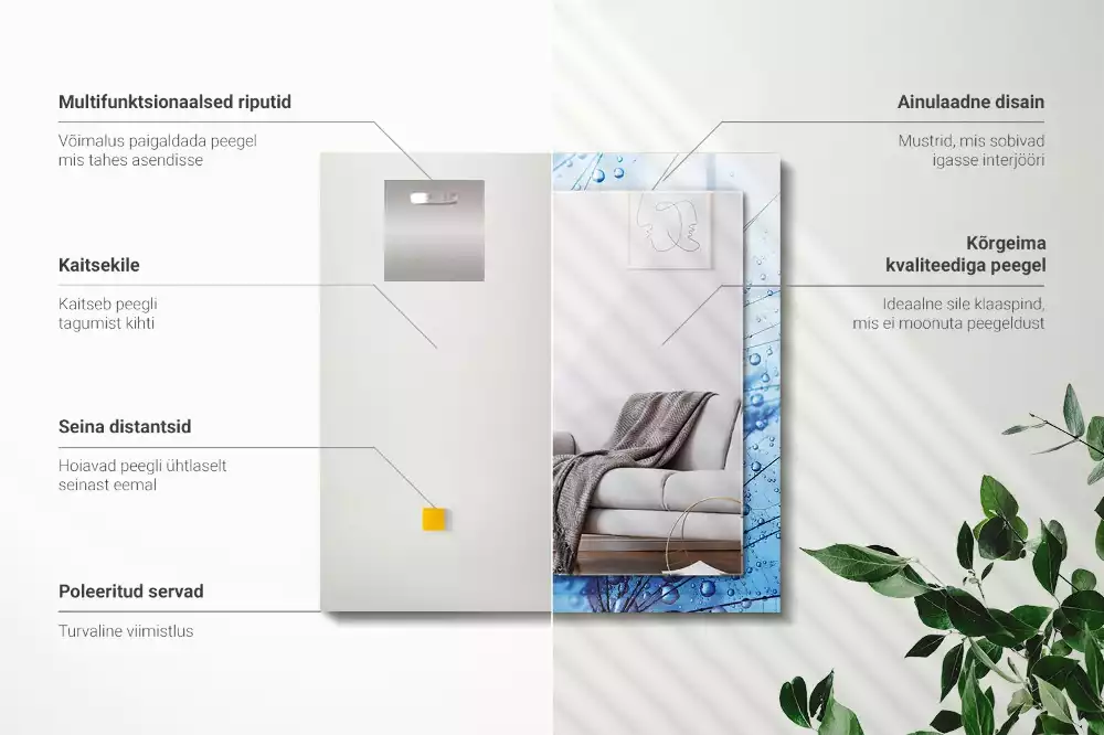 Espejo rectangular estampado Gotas sobre dientes de león