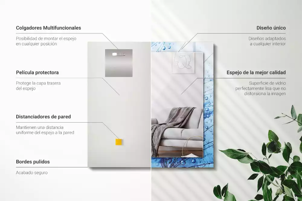 Espejo rectangular estampado Gotas sobre dientes de león